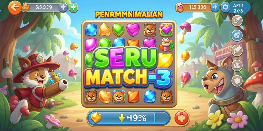 Tampilan gameplay seru Match-3 API77 dengan kombinasi warna-warni.