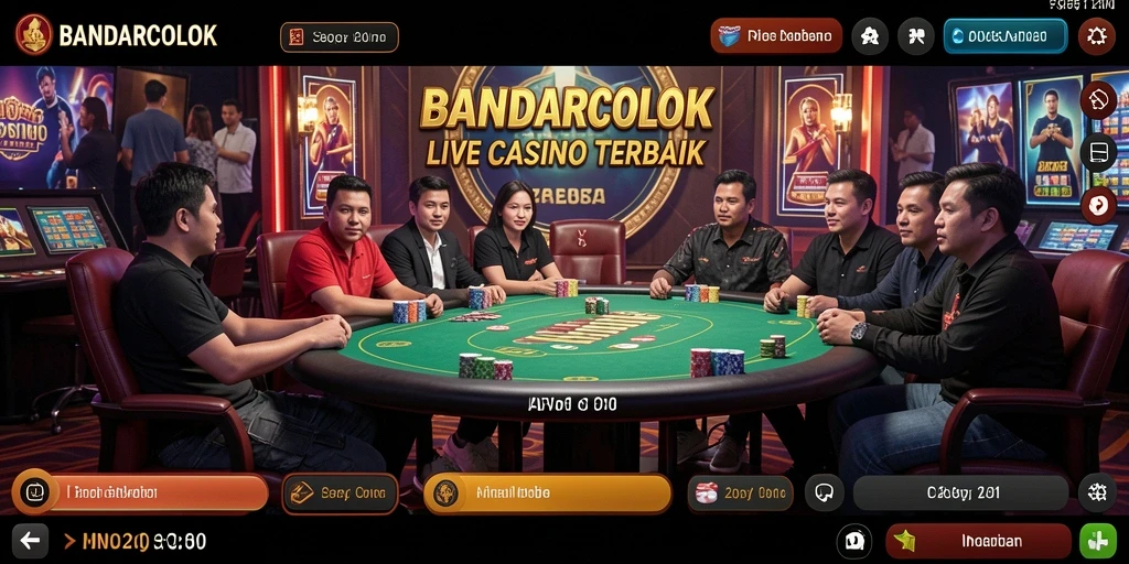 Tangkapan layar gameplay BANDARCOLOK menampilkan dealer langsung dan suasana kasino yang nyata.