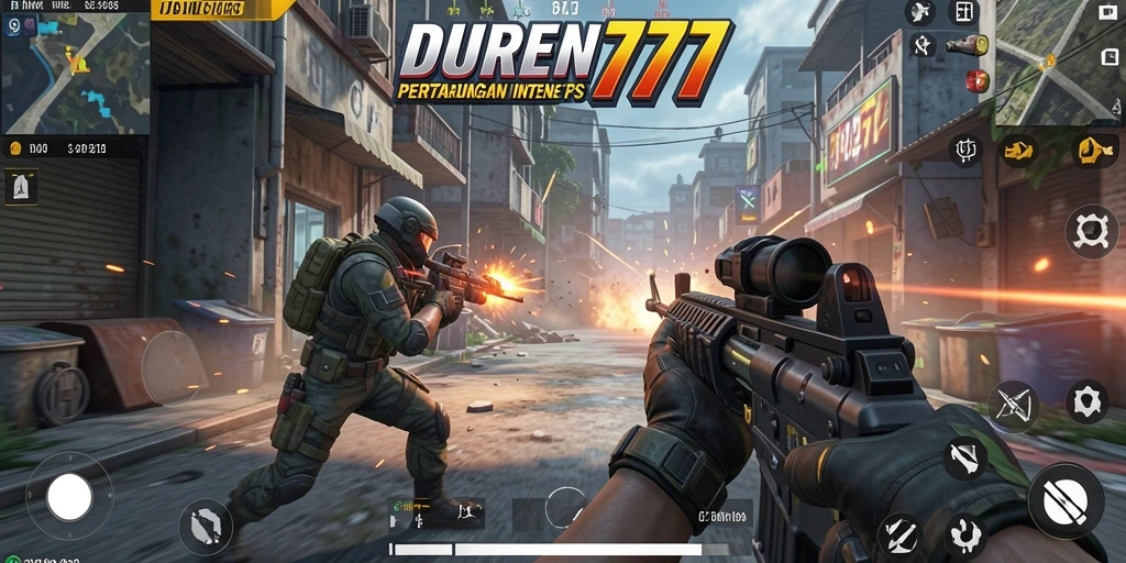 Screenshot dari gameplay DUREN777 yang penuh aksi FPS.