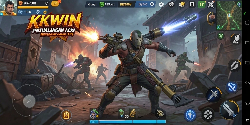 Tampilan seru gameplay KKWIN dalam aksi TPS.