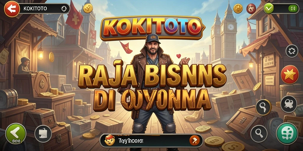 Tangkapan layar gameplay KOKITOTO yang menggambarkan pembangunan empire bisnis.