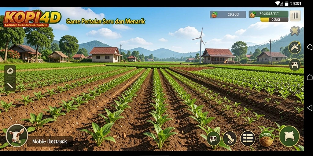 Tampilan gameplay KOPI4D yang menarik dan interaktif dengan elemen pertanian.