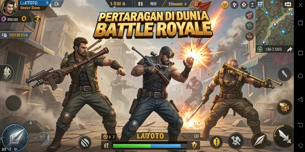 Tangkapan layar gameplay LATOTO menampilkan aksi seru dalam pertarungan Battle Royale.