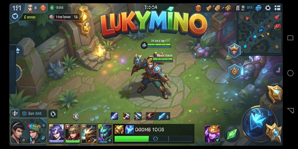 Screenshot permainan <strong>LUKYMINO</strong> yang menampilkan aksi pertarungan tim yang intens.