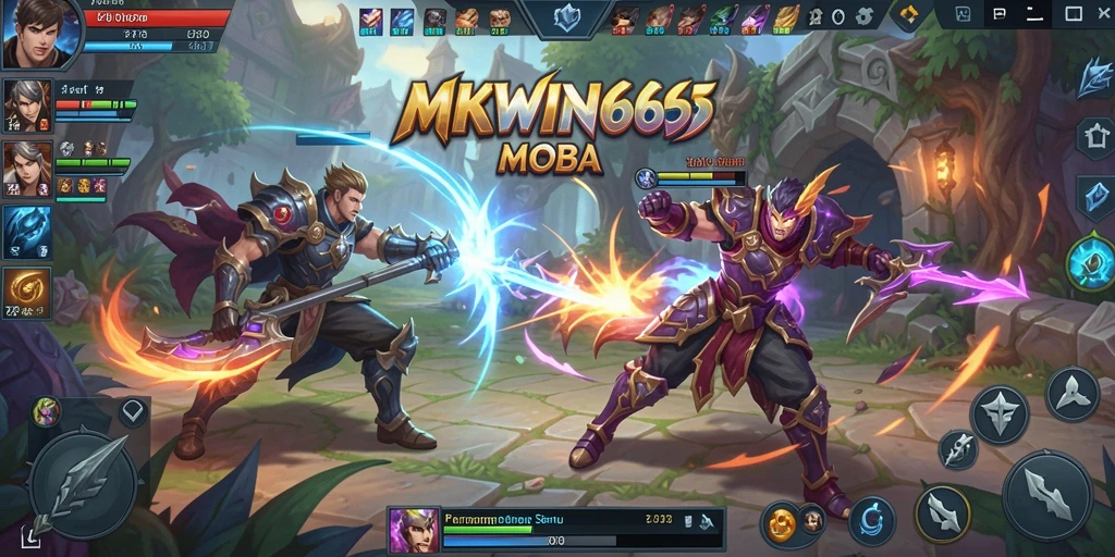 Screenshot menunjukkan aksi seru di battlefield MOBA.