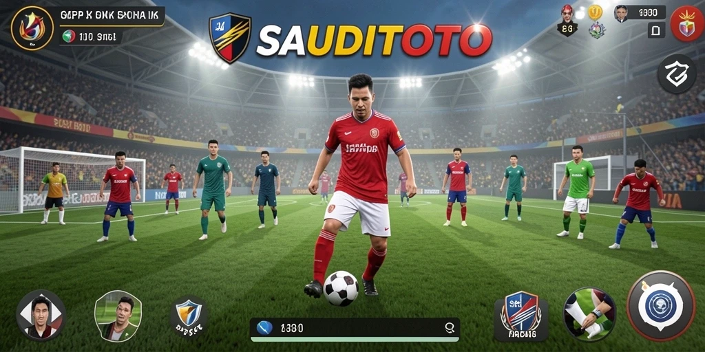 Screenshot gameplay SAUDITOTO dengan aksi sepak bola yang seru.