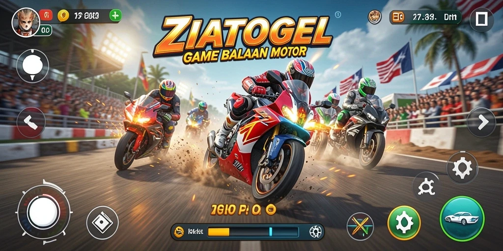 Tampilan gameplay mendebarkan dari ZIATOGEL dengan balapan motor yang intens.